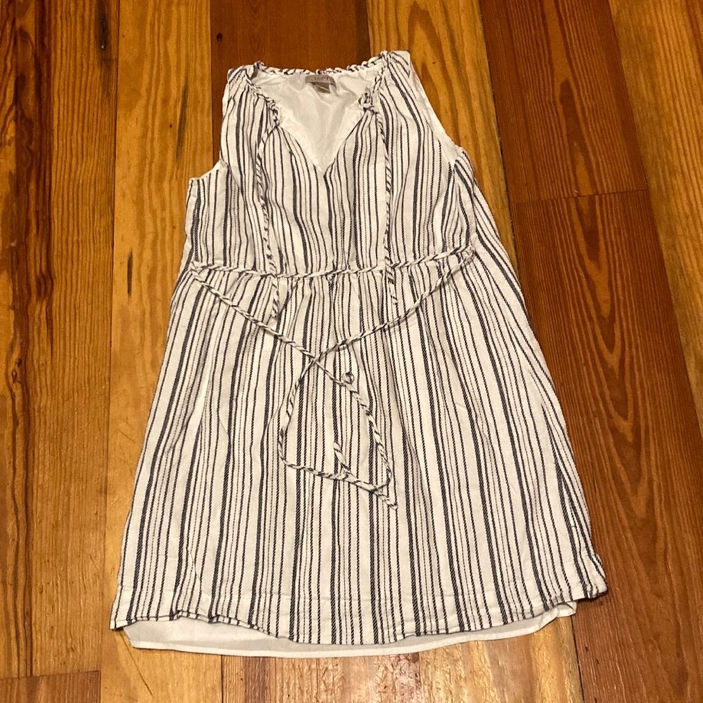 Loft black/ dark blue and white sleeveless striped dress sz MP